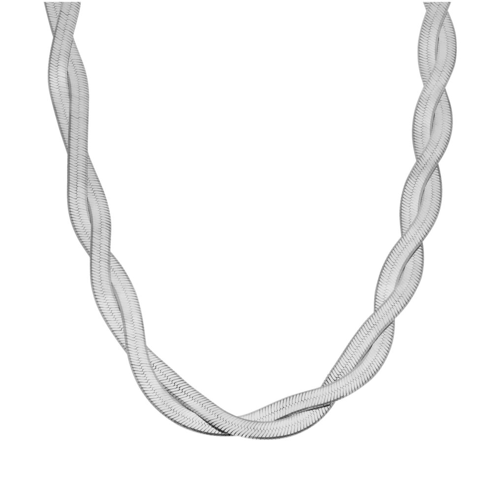 Rhodium-plated silver necklace with double serpentine links 1