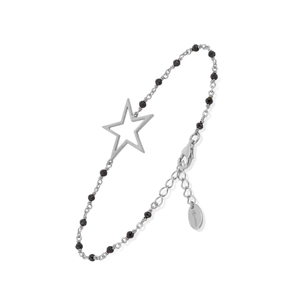 Bracelet argent rhodié étoile et pierre spinelle noire 3