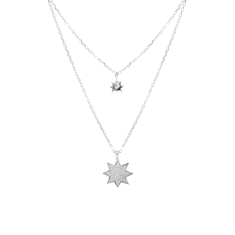 Collier argent rhodié étoile sertie zirconium blanc