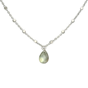Collier argent rhodié goutte pierres naturelles labradorite 4