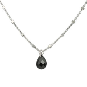 Collier argent rhodié goutte pierres naturelles spinelle noir 4