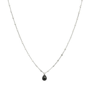 Collier argent rhodié goutte pierres naturelles spinelle noir 3