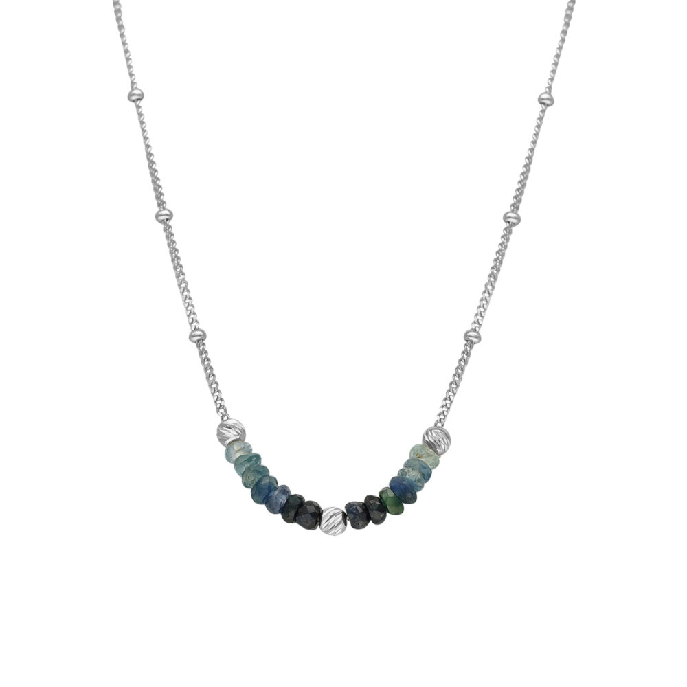 Collier argent rhodié pierres précieuses saphir et perles argent