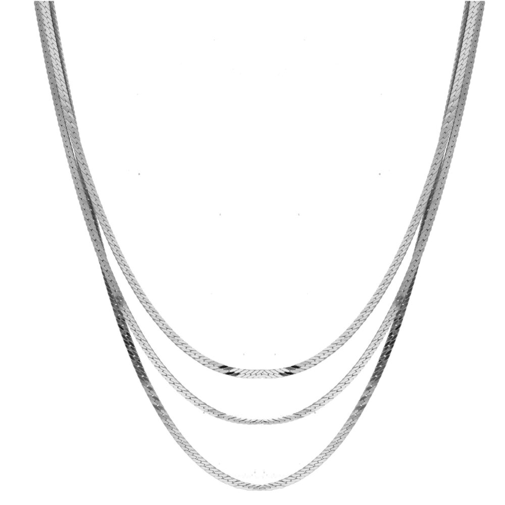 Rhodium-plated silver necklace with triple serpentine links 1