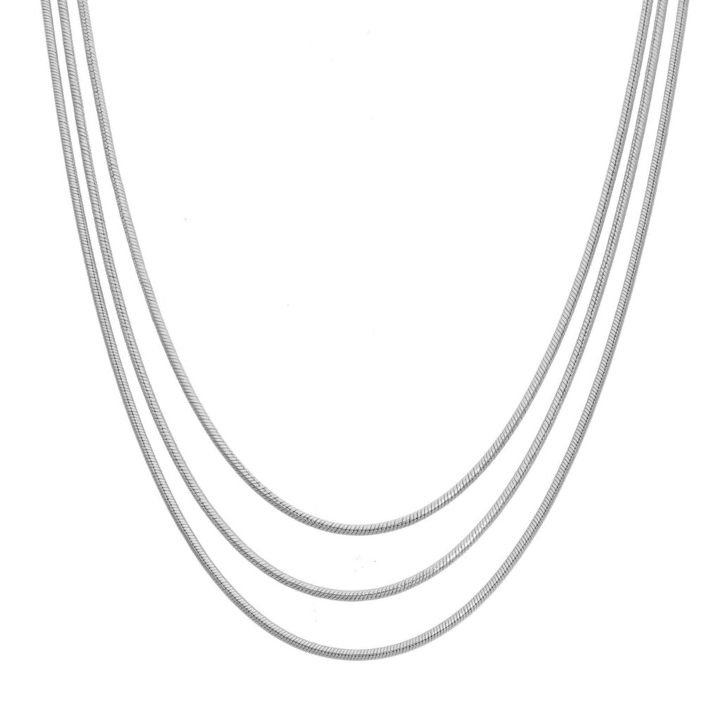 Rhodium-plated silver necklace with triple round serpentine links 1