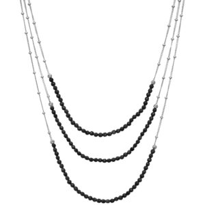 Collier argent rhodié trois chaines et pierres naturelles spinelle noires 3
