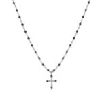 Pendentif Croix Rhodié Avec Onyx - Argent 925 - Femme - Dolly-Bijoux - Neuf