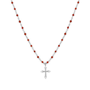Collier argent rhodié croix et pierres naturelles onyx rouge 3