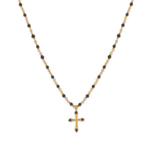 Collier argent doré croix et pierres naturelles noir 3