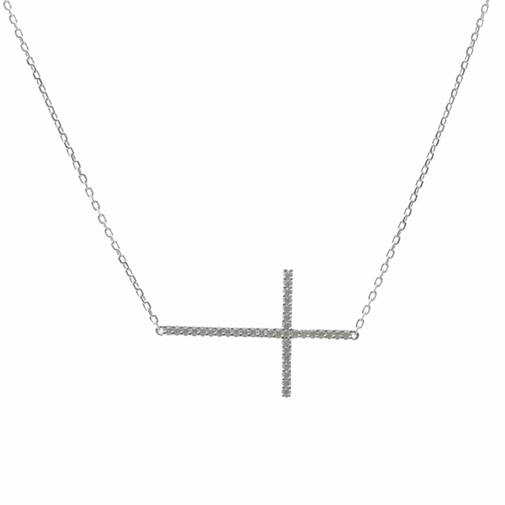 Collier argent rhodier croix horizontale 1