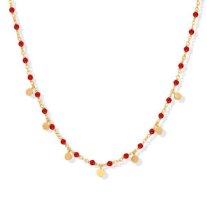 Collier argent doré petites perles pampilles et pierre onyx rouge 3