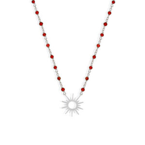 Collier argent soleil rhodié et pierre onyx rouge 3
