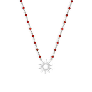 Collier Pendentif Vintage Argenté Avec Relief Cristal Et Onyx - Modèle 422, Occasion