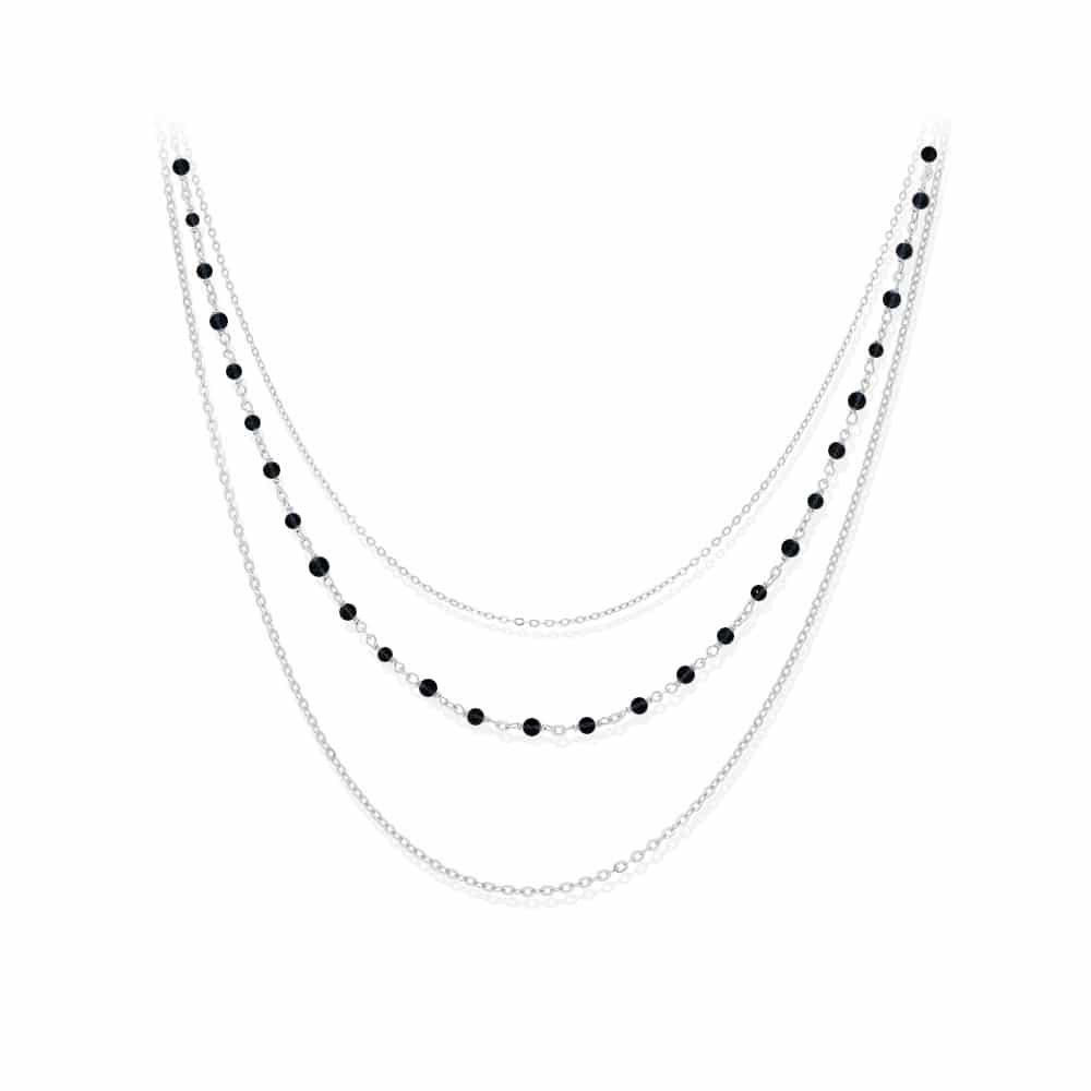 Silver necklace triple necklace small black spinel beads 1