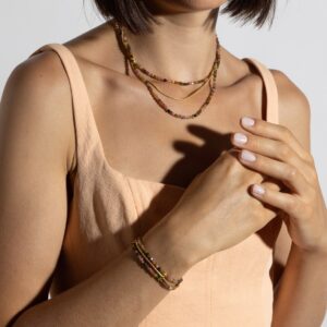 bracelet argent tourmaline doré triples chaines serpentine et perles 4