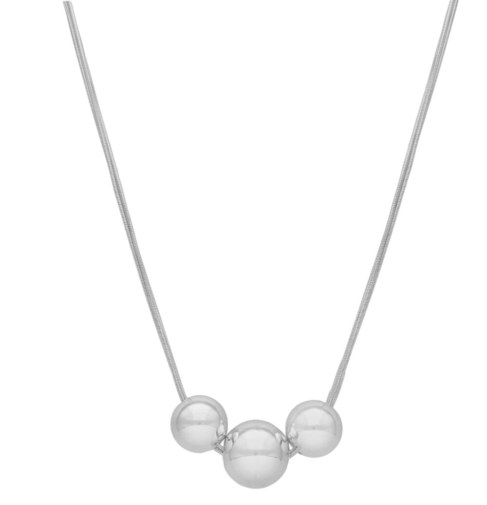 Silver necklace triple serpentine chains 3 ball pendants 1