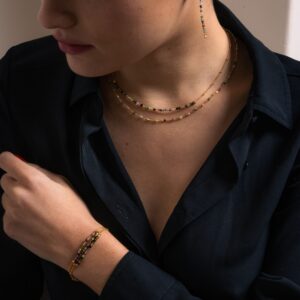 Bracelet argent doré triples chaînes pierres multi-tourmaline 4