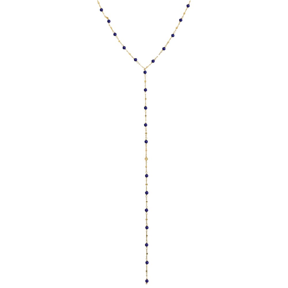Golden silver tie necklace with lapis stones 1