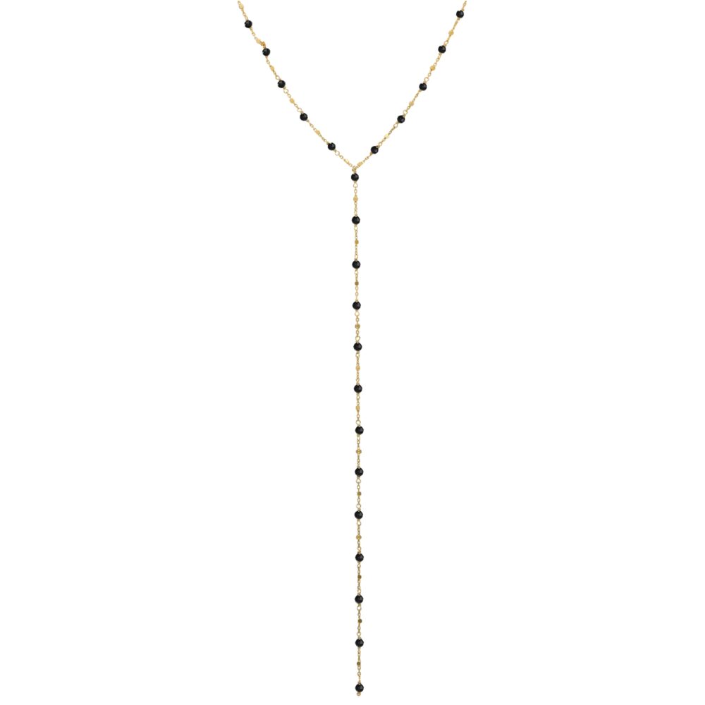 Gold-plated silver tie necklace with black Spinel stones 1