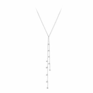 Collier cravate argent forme rond pierre blanche 3