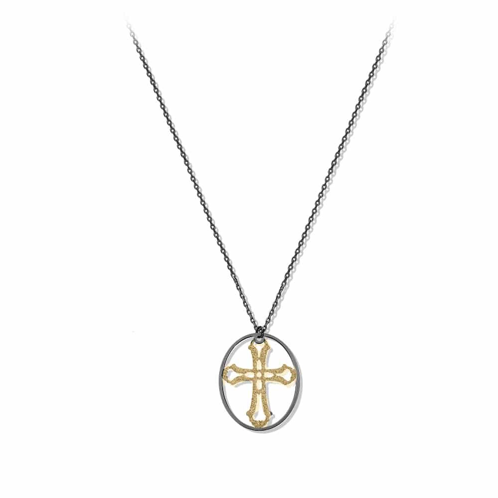 Cross necklace silver black gold glitter 1