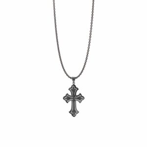 Collier croix pavée argent noir serti noir chaine forçat noire 5