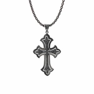 Collier croix pavée argent noir serti noir chaine forçat noire 4