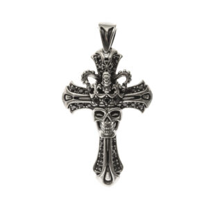 Collier homme croix royale tête de mort argent pierre noir 6