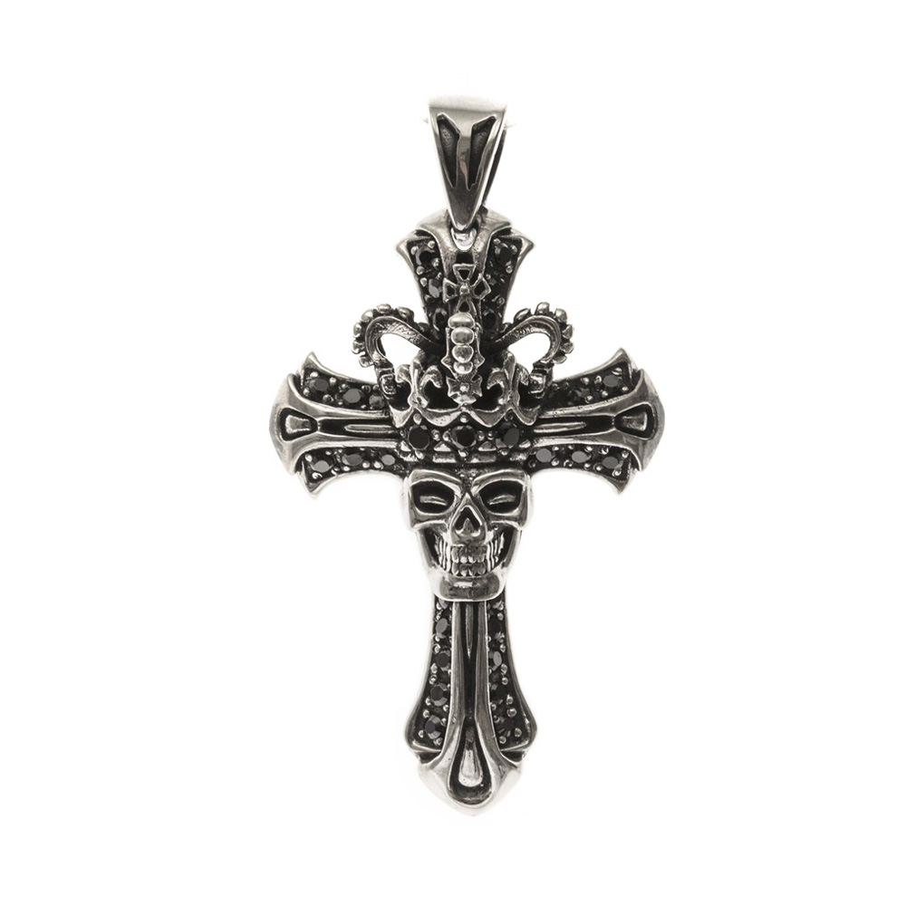 Men's Royal Cross Skull Silver Stone Black Necklace 2