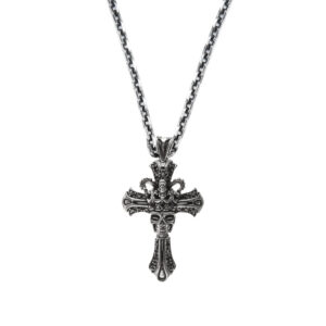 Collier homme croix royale tête de mort argent pierre noir 4