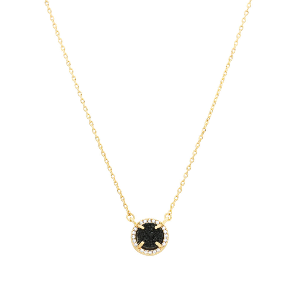 Round golden necklace set with black zirconium 1