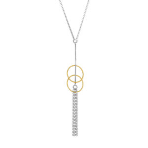 Collier en argent doré bicolore doubles cercles et pendant chaines 3