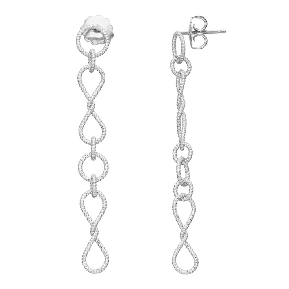 Twisted diamond rhodium silver earrings 1