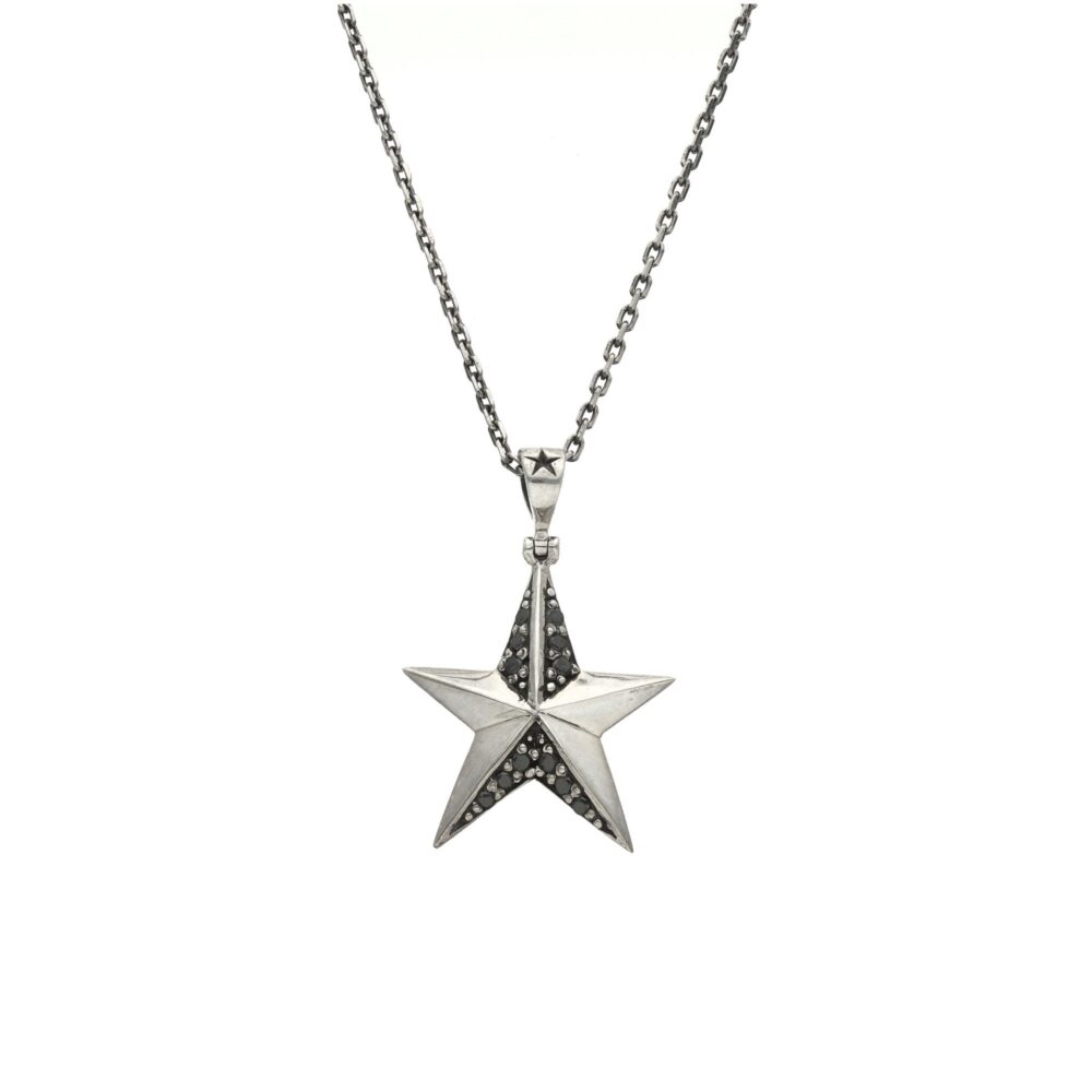 Silver paved star necklace set with black stone 1