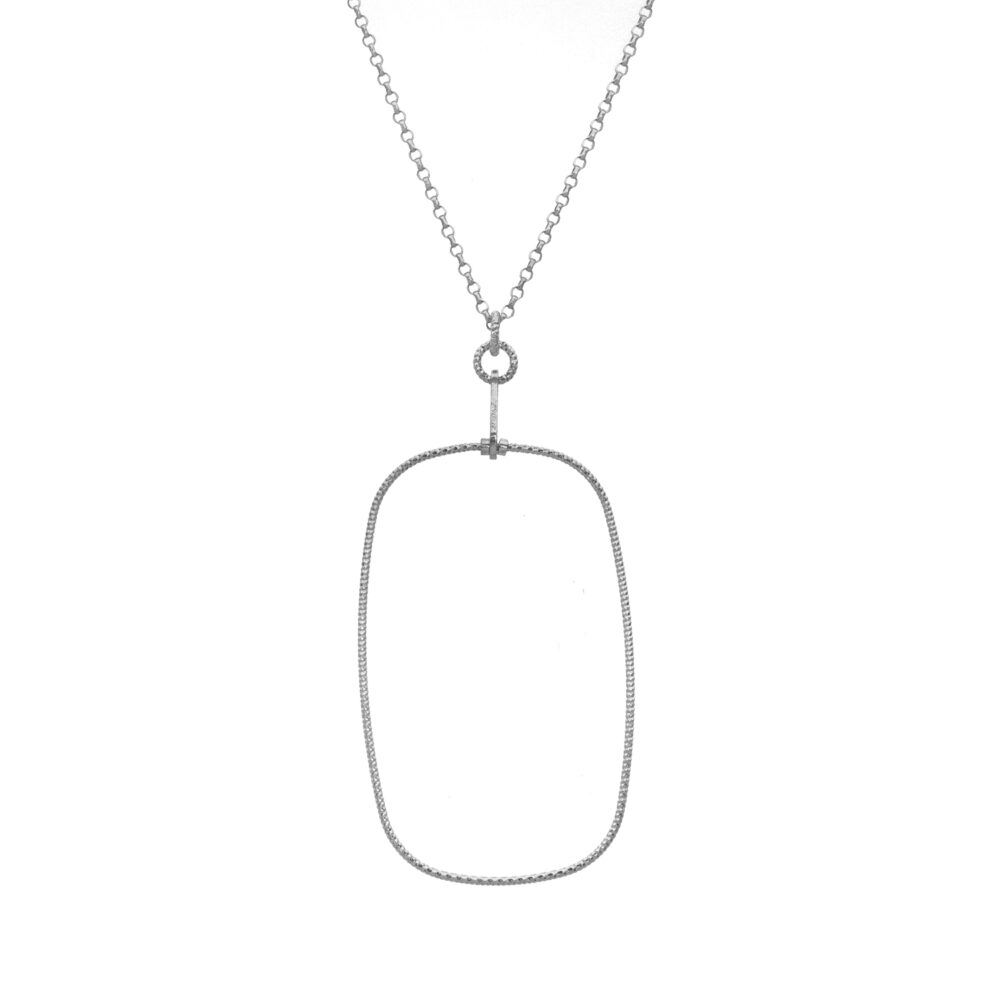 Oval shaped rhodium silver diamond necklace 1