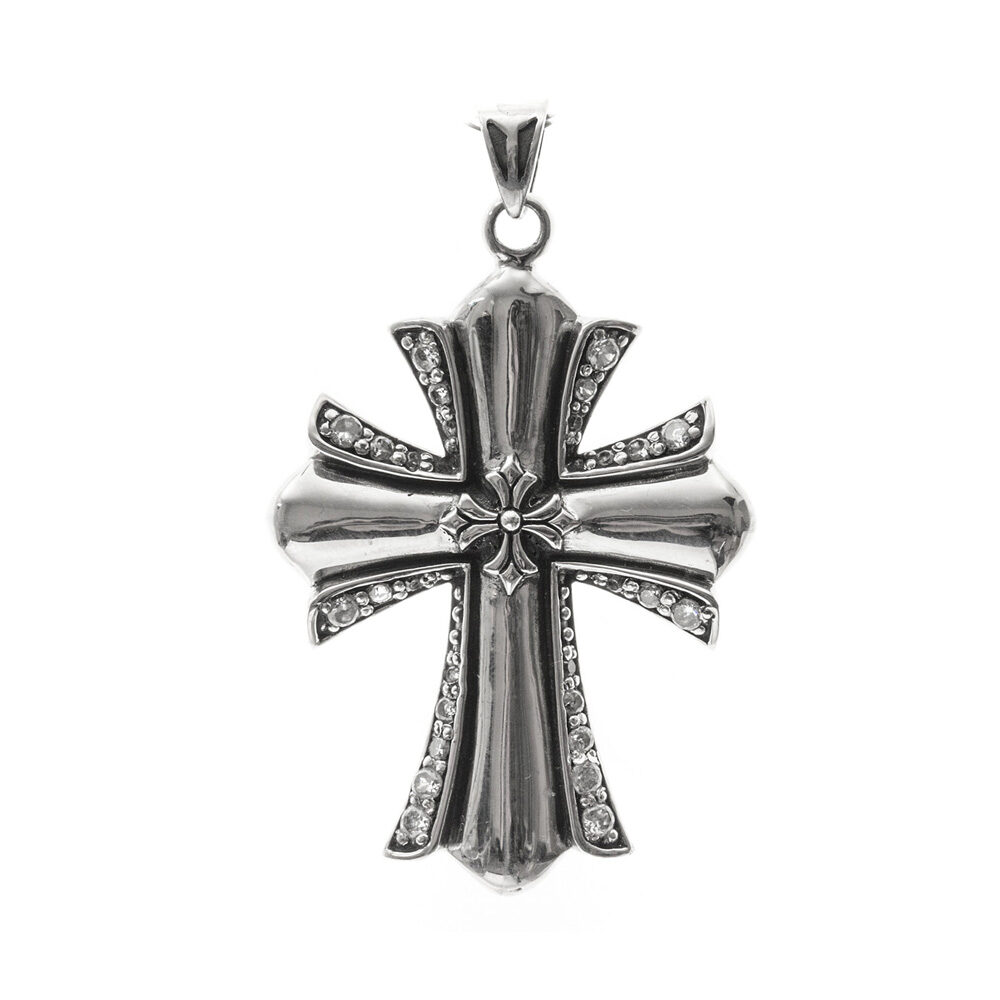 Men's silver large rock cross necklace 3