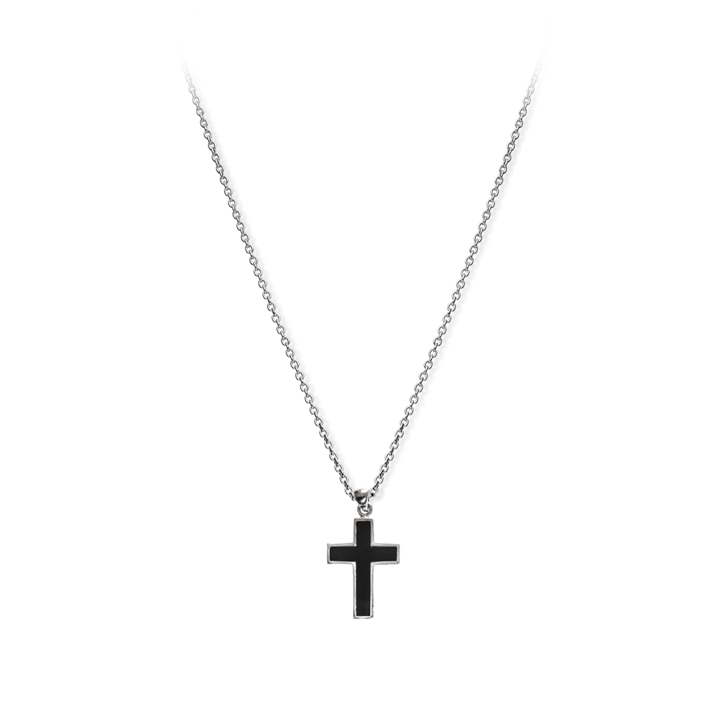 Men's silver black onyx rock cross necklace 3