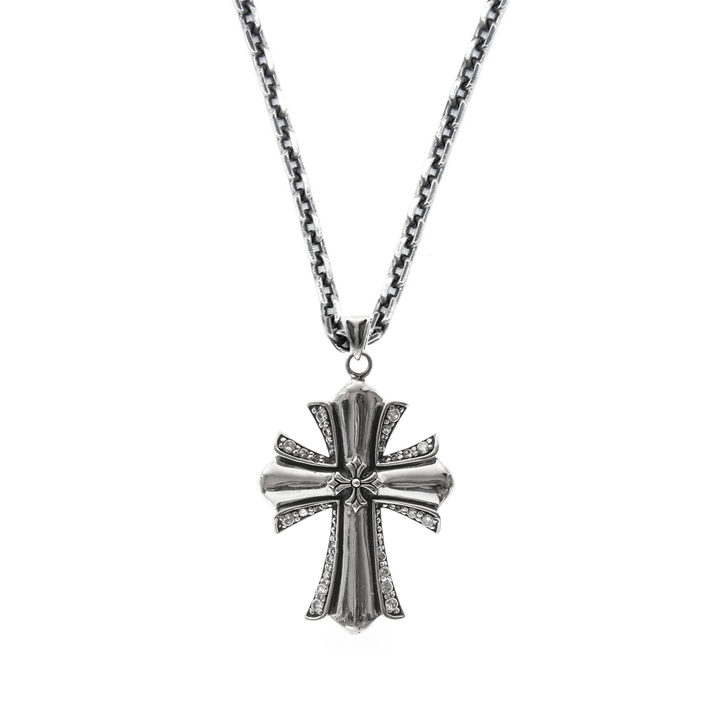 Men's silver large rock cross necklace 1