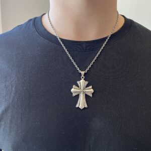 Collier homme argent grande croix rock 5