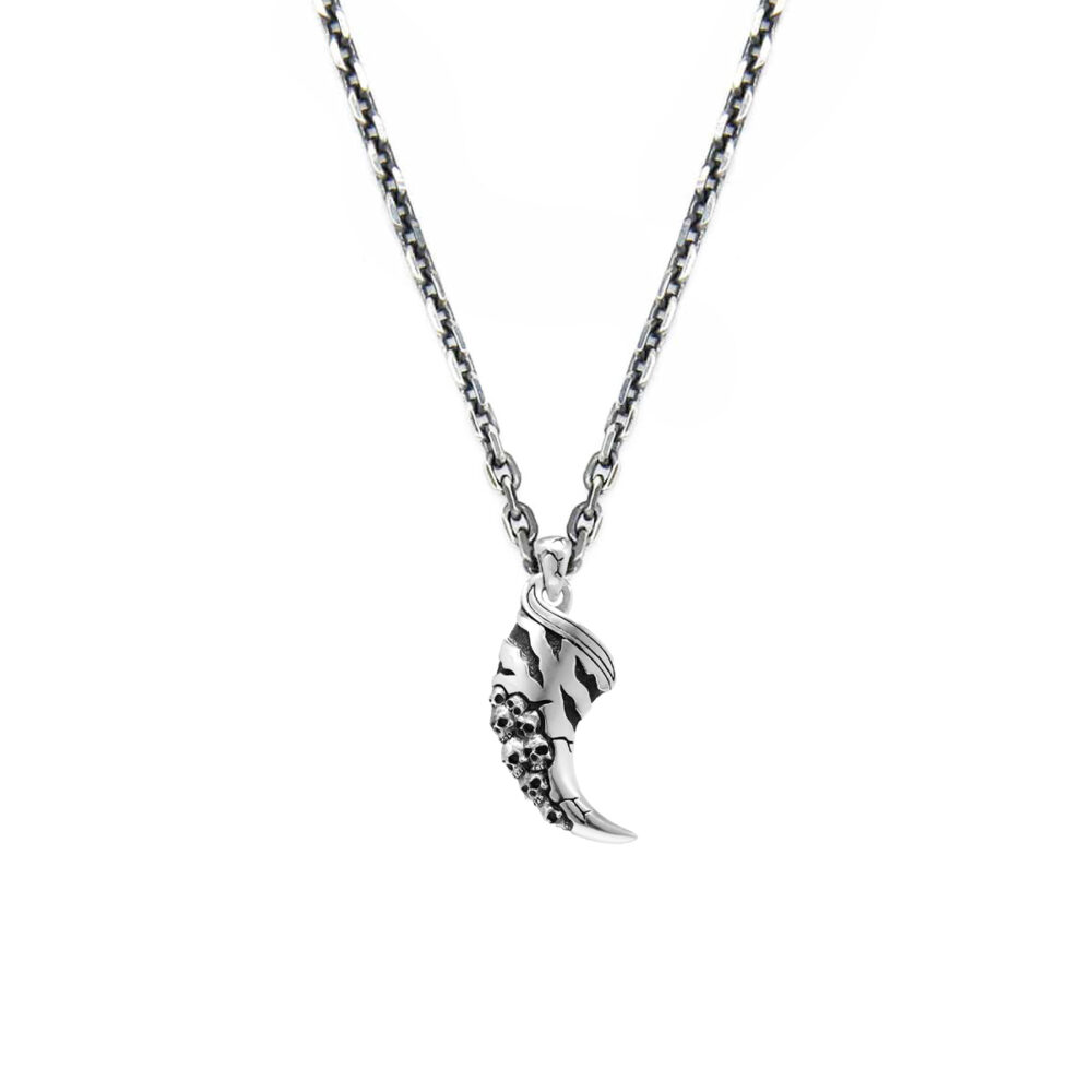 Men's silver hell claw and skull necklace 1