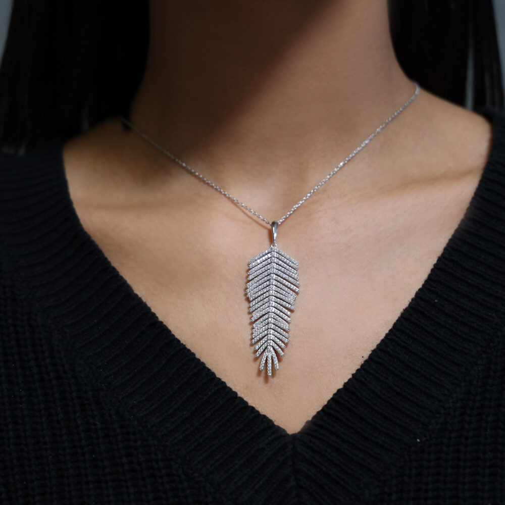 Silver feather necklace set with 2