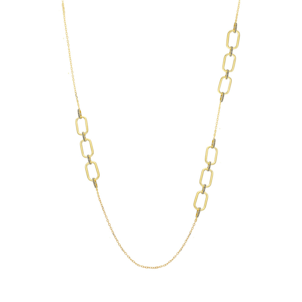 Long necklace silver gilt olga set with black zirconium 1