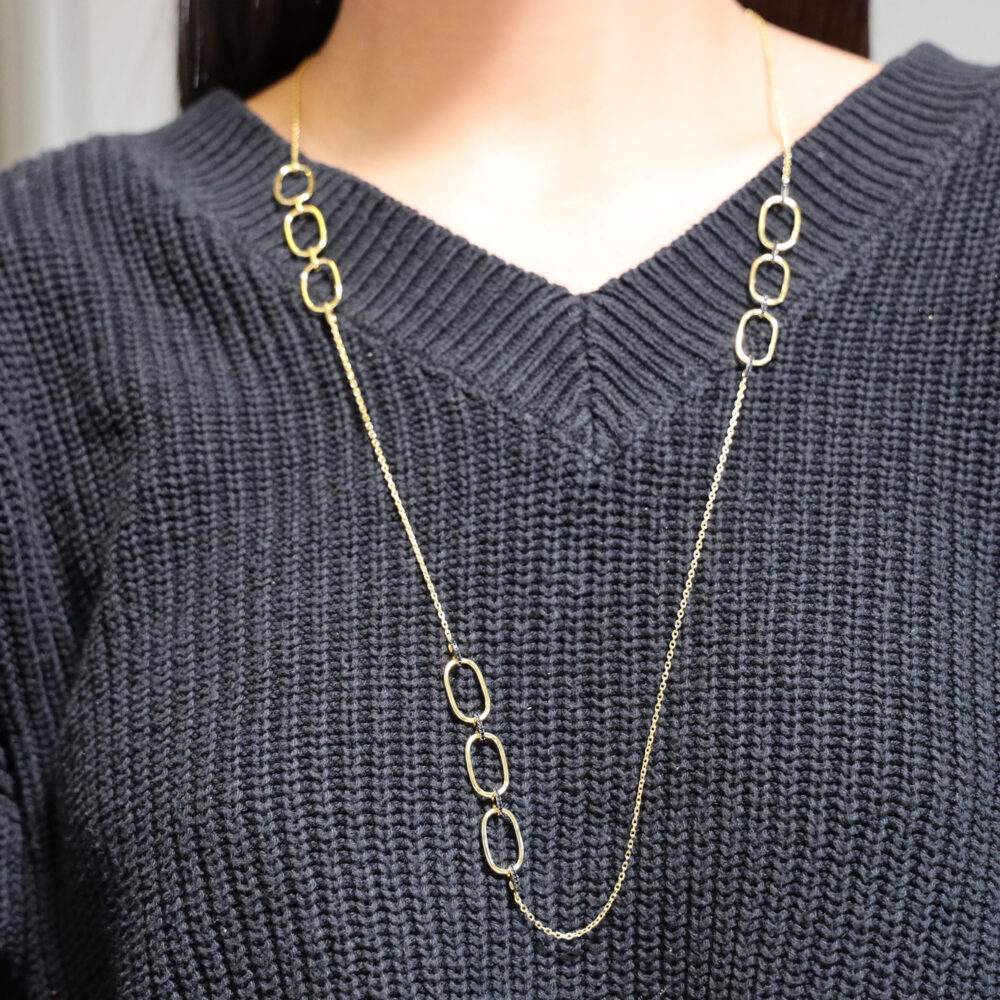 Long necklace silver gilt olga set with black zirconium 2