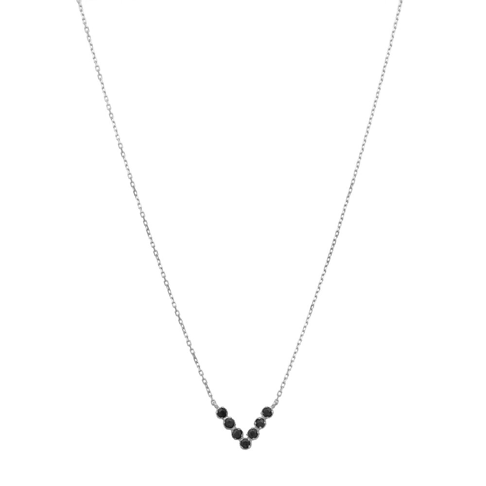 Triangle necklace in silver and black spinel natural stones 1