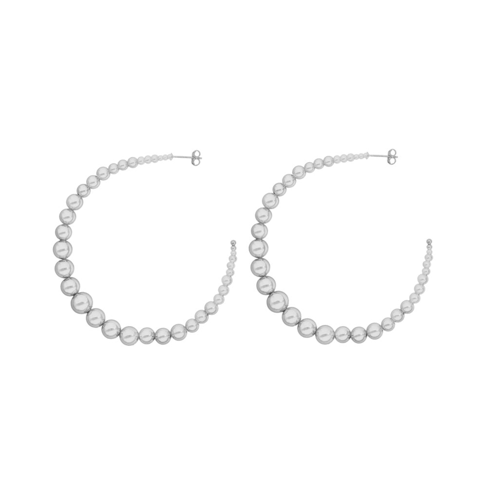 Silver ball hoop earrings 60mm 1