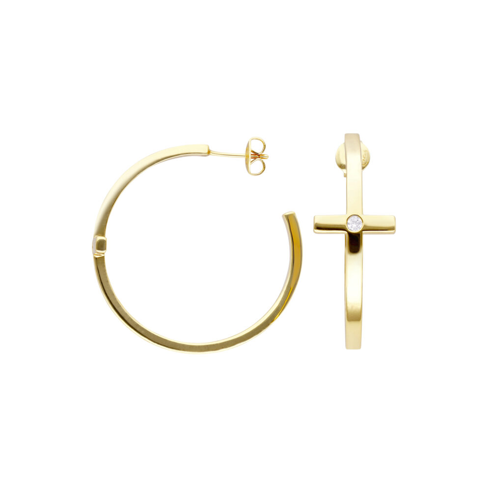 Cross hoop earrings set in gold 1