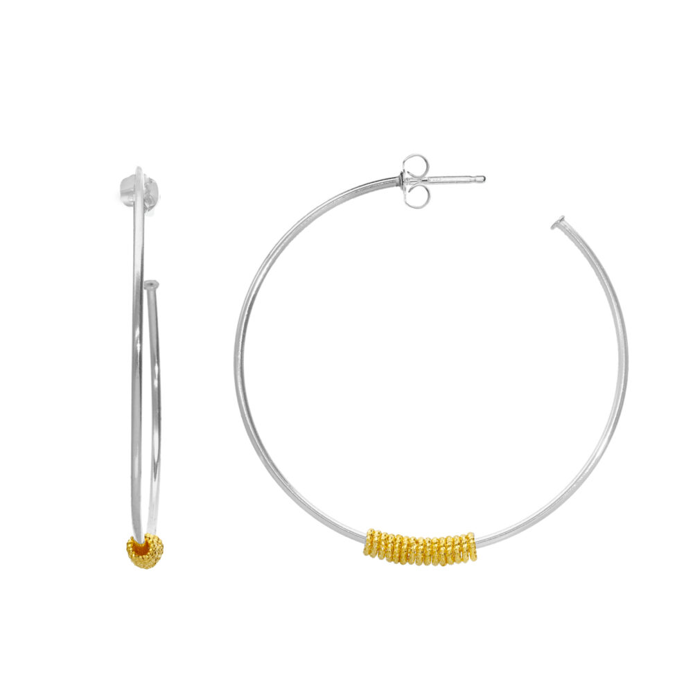 Two-tone gilt silver hoop earrings with diamond-effect circle pendants 1