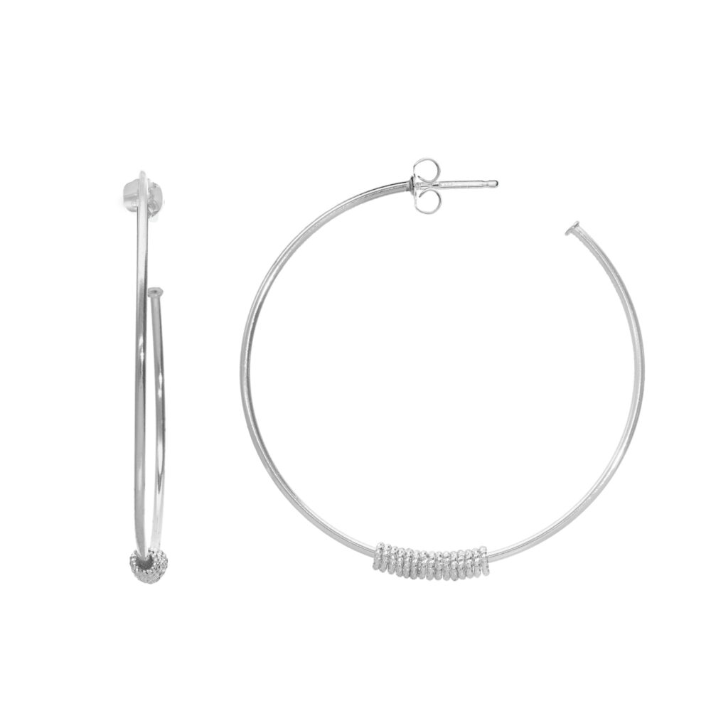 Hoop earrings in rhodium silver with diamond-effect circle pendants 1