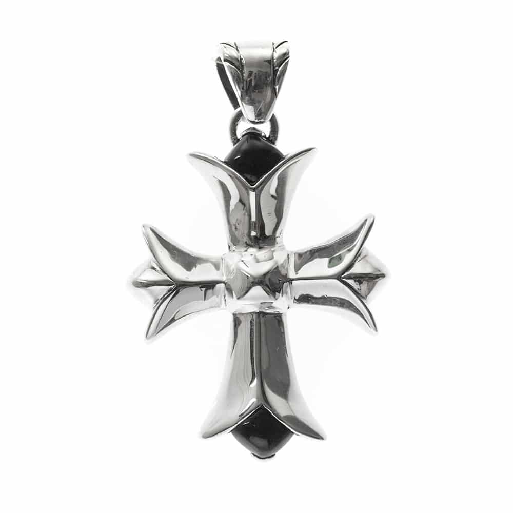 Maltese cross silver pendant set onyx 1