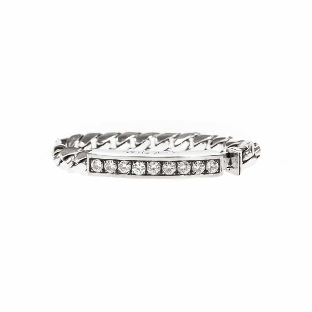 Curb bracelet modern silver white stone 1
